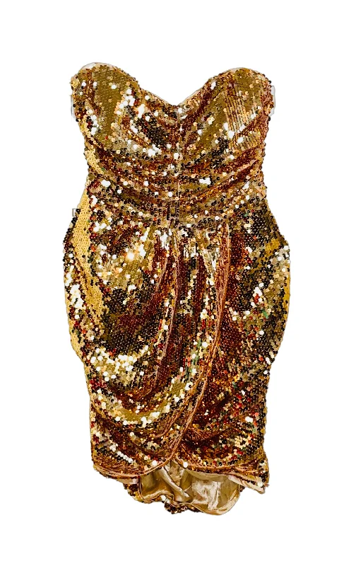 RENT Petite Vintage Gold Sequin Strapless Micro Dress Short Sequin Dress