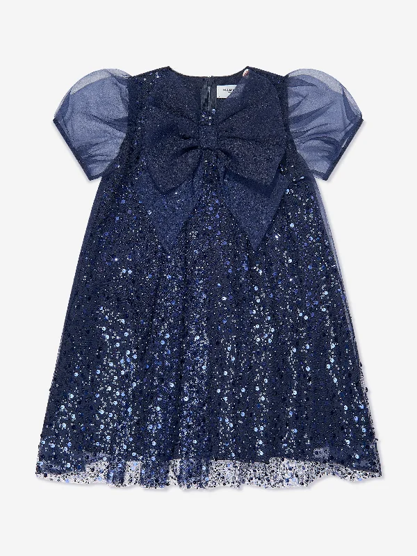 Mama Luma Girls Sequined Soft Tulle Dress in Navy Black Sequin Dress