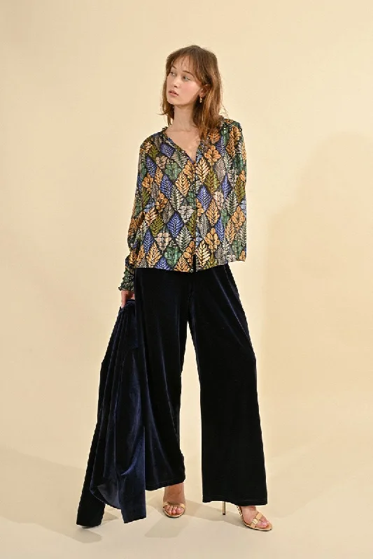 Molly Bracken Flowing Navy Velvet Pants