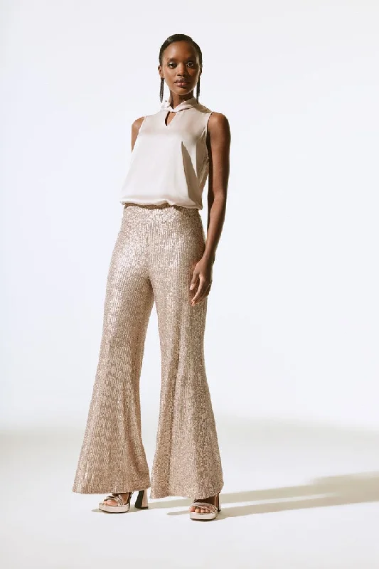 Joseph Ribkoff Gold Sequined Wide Leg Pants