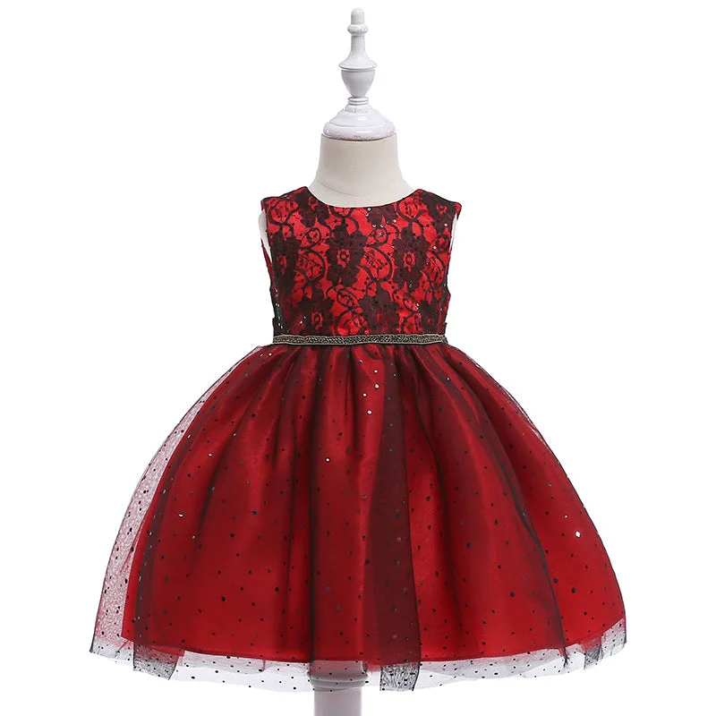 Red Sequin Lace Dress, Size 3-10 Yrs Sexy Sequined Dress