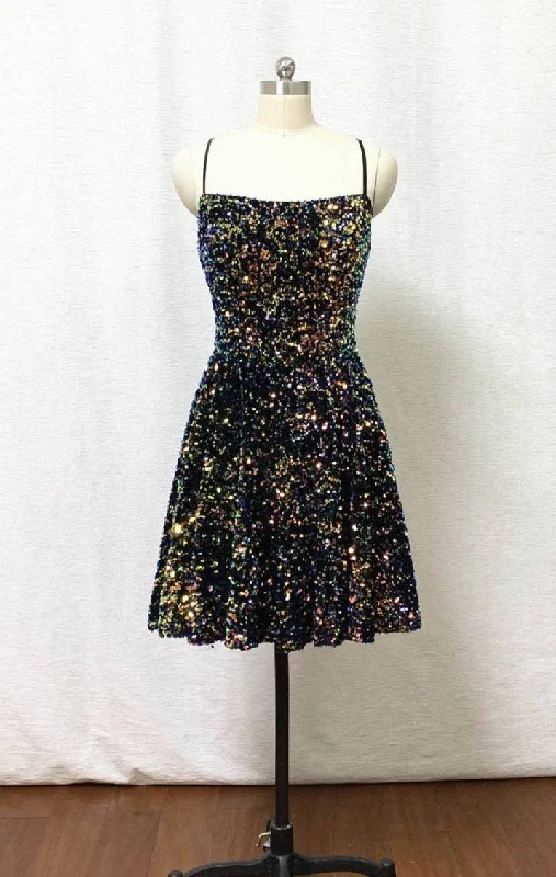 Short Square Neckline Sparkle Sequins Homecoming Dress Lush Sequin Dress