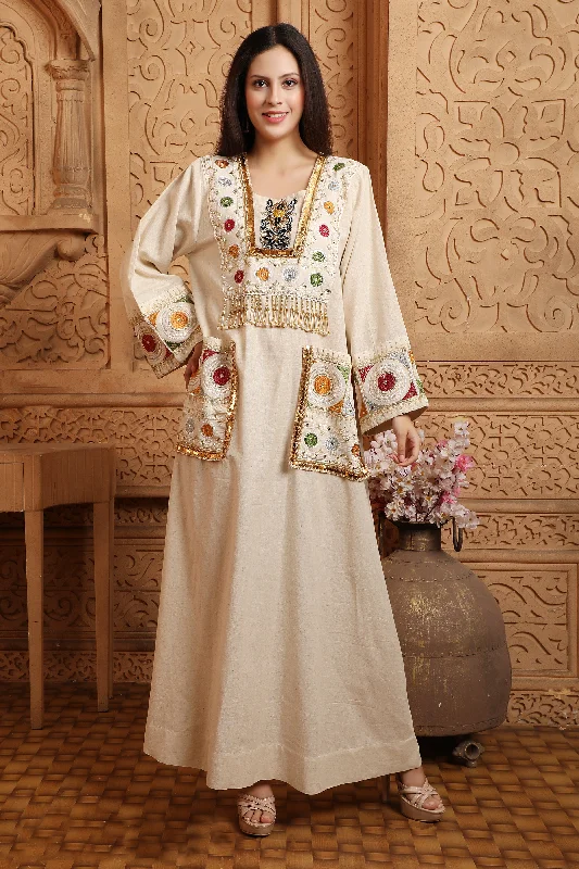 Embroidered Caftan Sequin Abaya Turkish Long Dress Robe Sequin Cocktail Dress