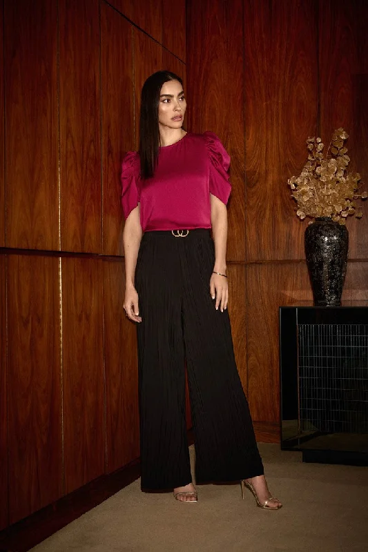 Joseph Ribkoff Black Pleated Silky Knit Wide-Leg Pants