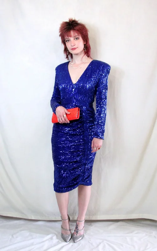 Cobalt Blue Sequin Midi Dress Sequin Dress Casual