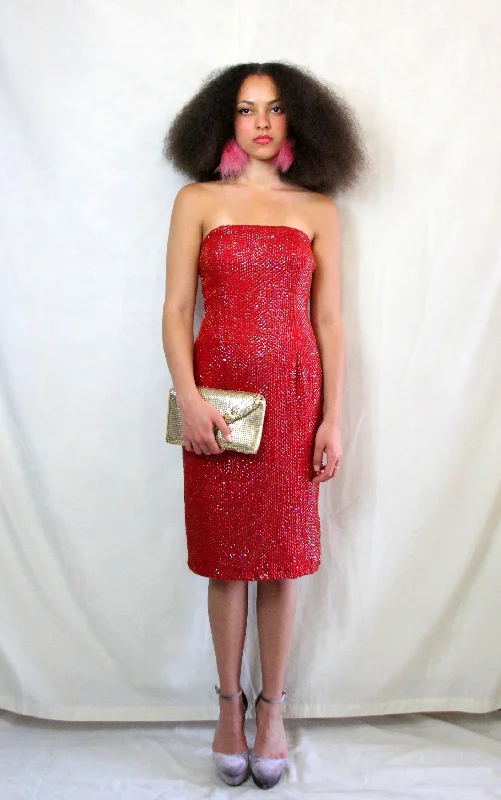 Vintage Red Sequin Pencil Dress Formal Sequin Gown