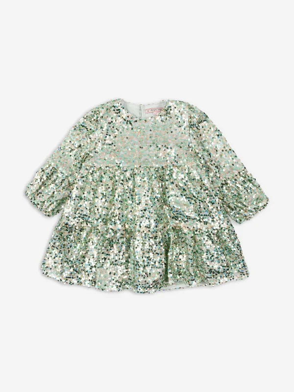 Konges Sløjd Girls Lila Sequins Dress in Green Sequin Dress Sparkle