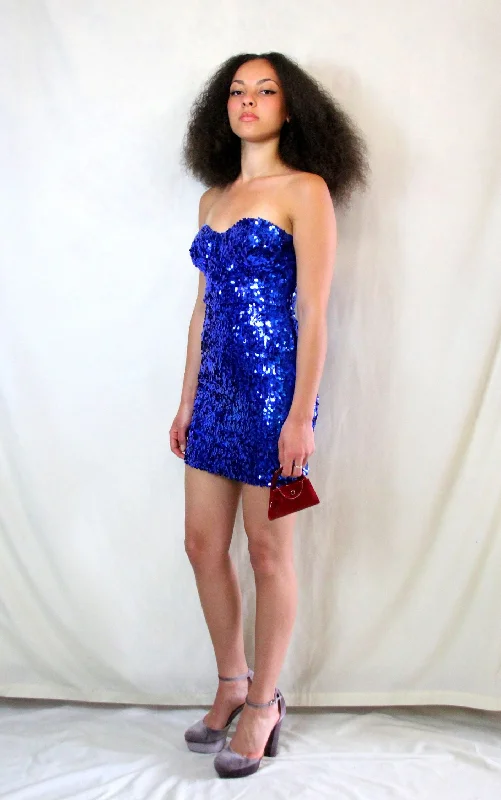 Vintage Cobalt Blue Sequin Mini Dress Sequin Dress Glam