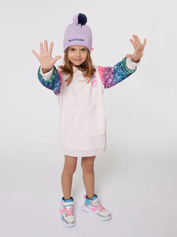 Billieblush Girls Sequin Sleeve Sweater Dress in Pink Colorful Sequin Dress