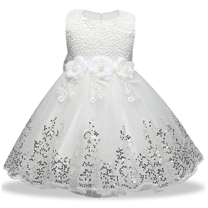 Girls Sequin & Lace White Dress ( 6 -12Yrs) Short Sequin Dress