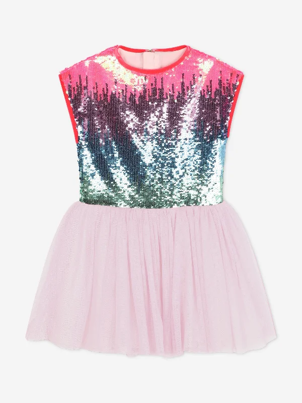 Billieblush Girls Sequin And Mesh Occasion Dress in Pink Glamorous Sequin Dress