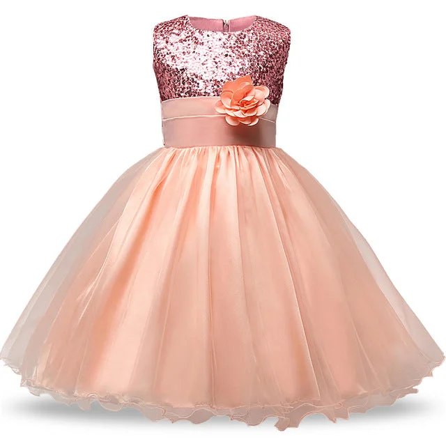 Girls Sequin Princess Dress - Peach (3-12 Yrs) Sequin Dress Allure