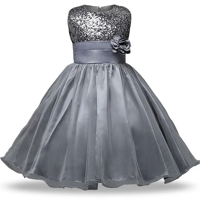 Sequin & Tulle Princess Dress/Grey (3-12Yrs) Modern Sequin Dress