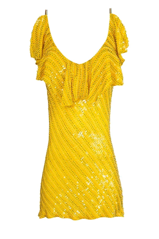 Ruffle Beaded Sequin Mini Dress Elegant Glitter Sequin