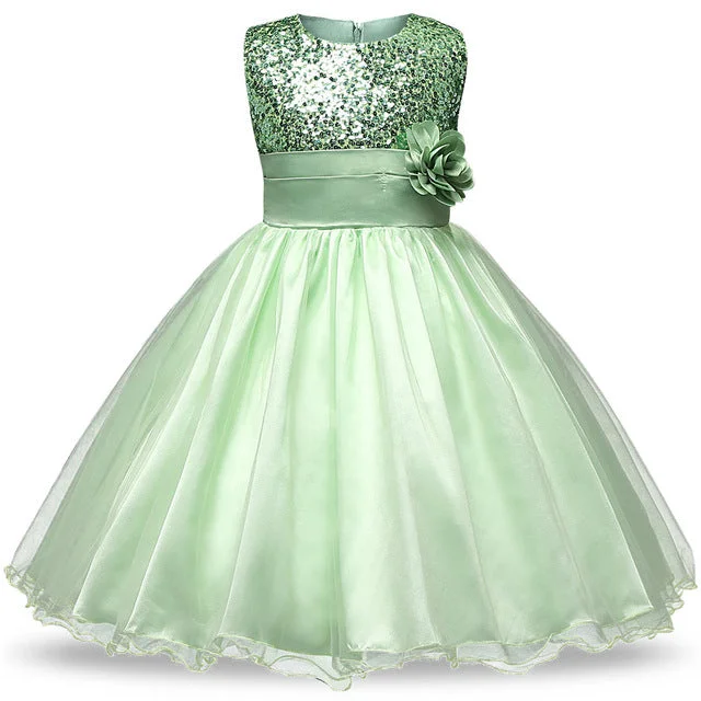 Girls Green Sequin Dress (2-14 Yrs) Glam Sequin Dress