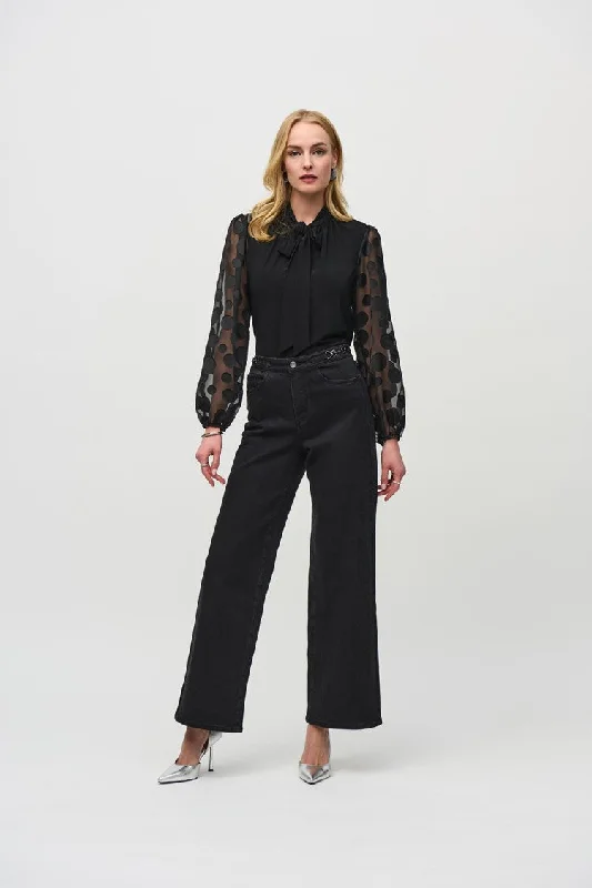 Joseph Ribkoff Black High-Rise Wide-Leg Denim Pants