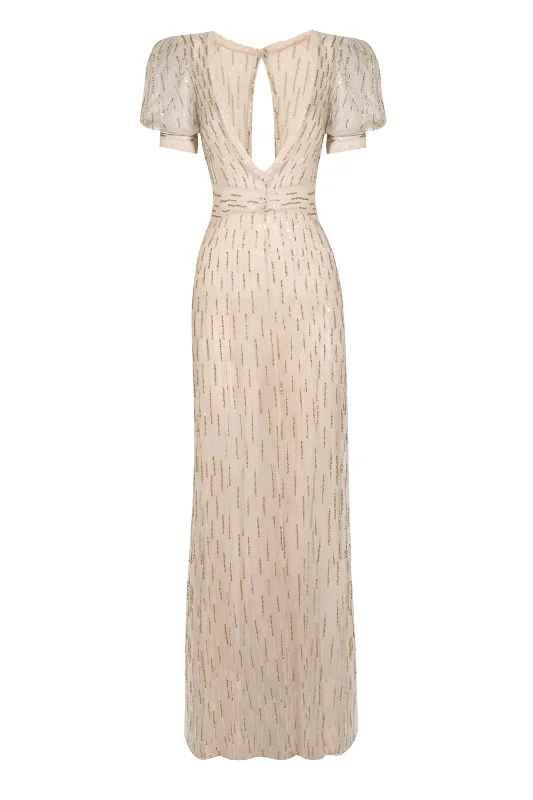 1930s Hand Embroidered Gold Sequin Dress Sequin A-line Dress