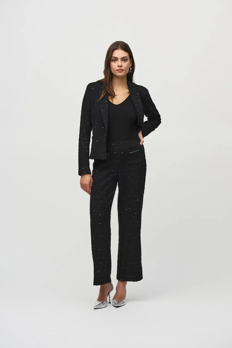 Joseph Ribkoff Black Sequins Bouclé Wide-Leg Pull-On Pants