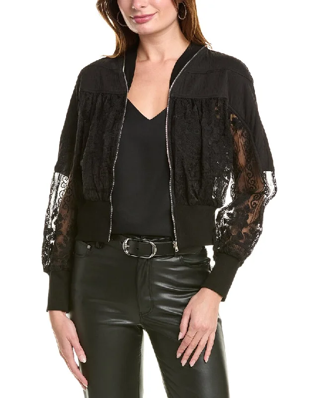 Gracia Patchwork Lace Embroidered Zip-Up Jacket Women’s Blazer with Pleats