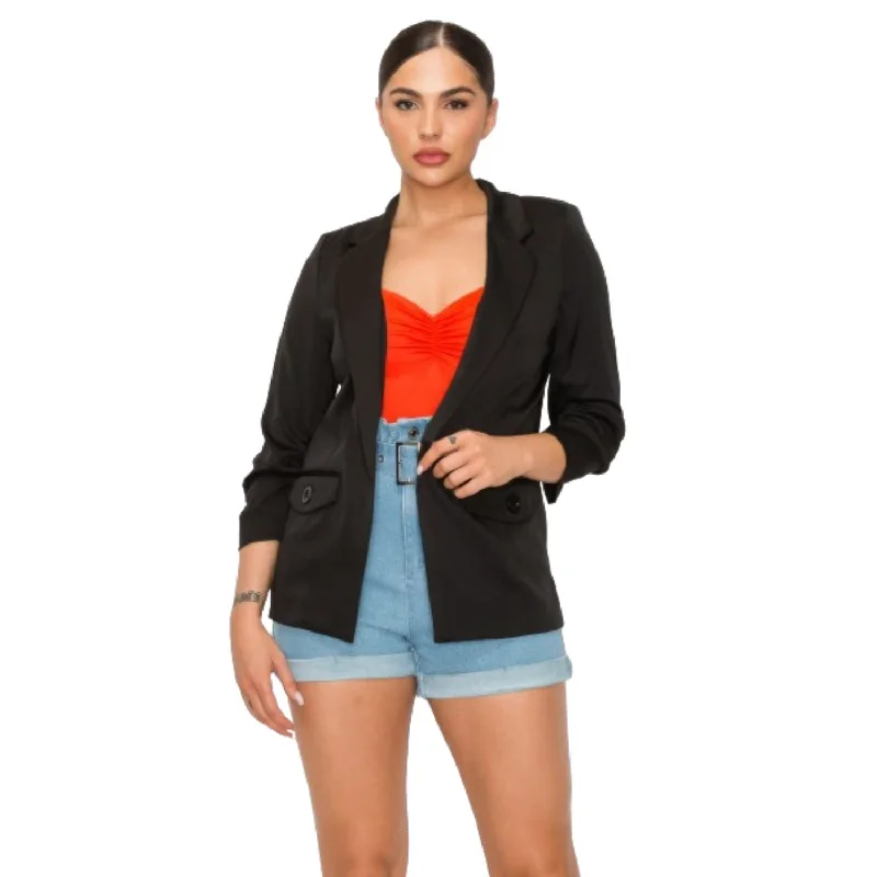 Ruched Sleeves Solid Blazer Stylish Women’s Blazer