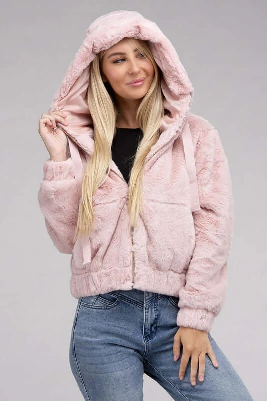 Fluffy Zip-Up Teddy Hoodie Jacket Simple Hoodies for Women