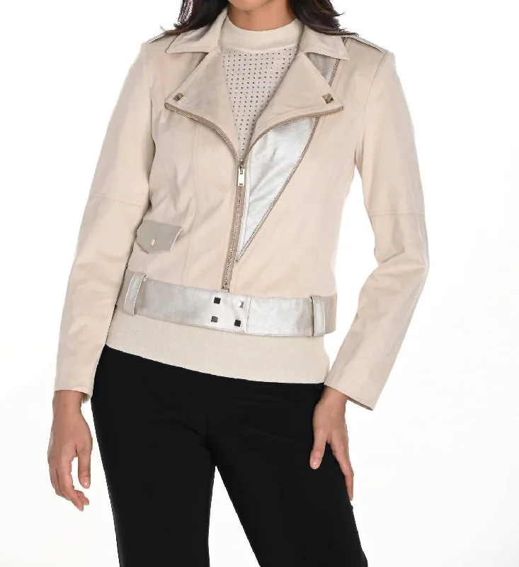 Faux Suede Moto Jacket In Beige Women’s Black Blazer