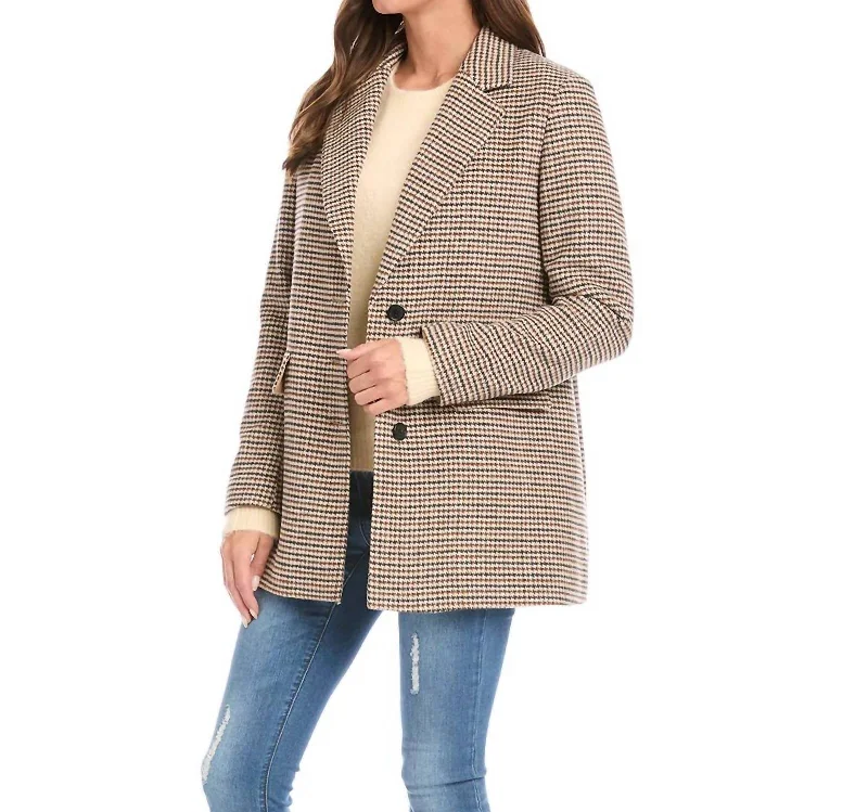 Houndstooth Blazer In Brown,black,cream Checkered Blazer Jacket