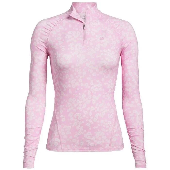 Women's G/Fore Pink Floral Silky Tech Zip Golf Pullover w/ Logo Size L MSP$155