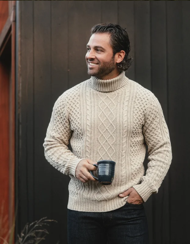 Cable Knit Rollneck Sweater in Oat