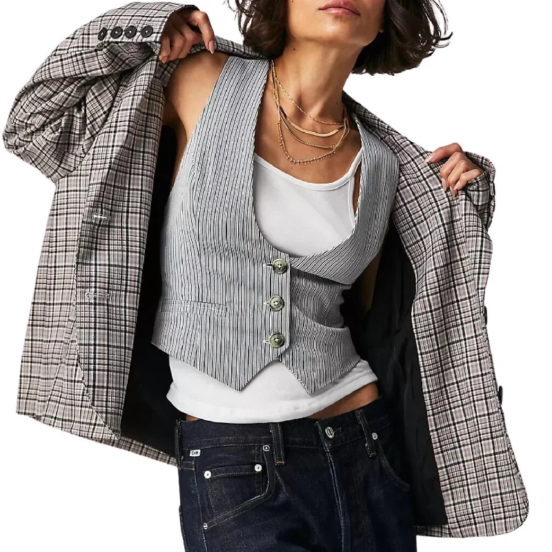 Cali Plaid Blazer In Dust Combo Casual Blazer Jackets