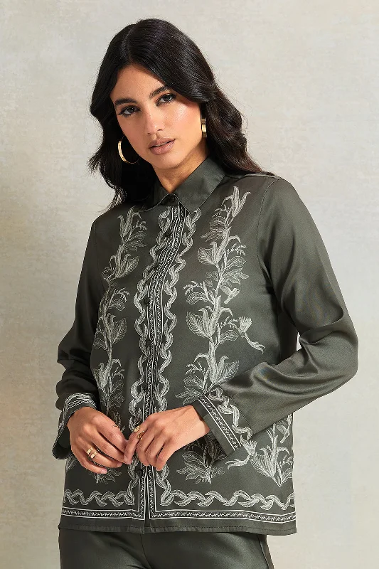 Women Olive Embroidered Blouse