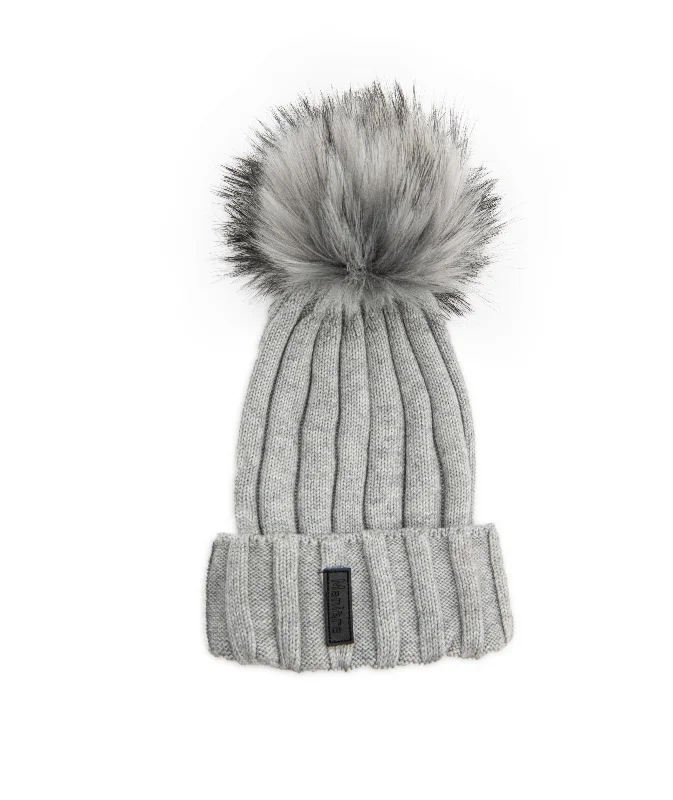 Women's suede jacketsManiere Grey Ribbed Merino Wool Hat With Grey Pom Women's suede jackets