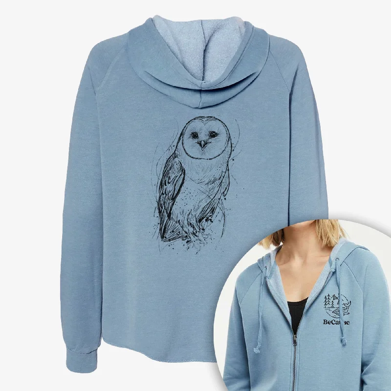 Barn Owl - Tyto alba - Women's Cali Wave Zip-Up Sweatshirt Winter Hoodie Sweatshirt