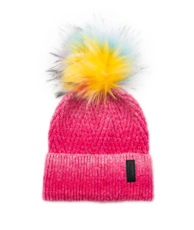 Women's fitted jacketsManiere Pink Ombre Knit Hat With Rainbow Pom Women's fitted jackets