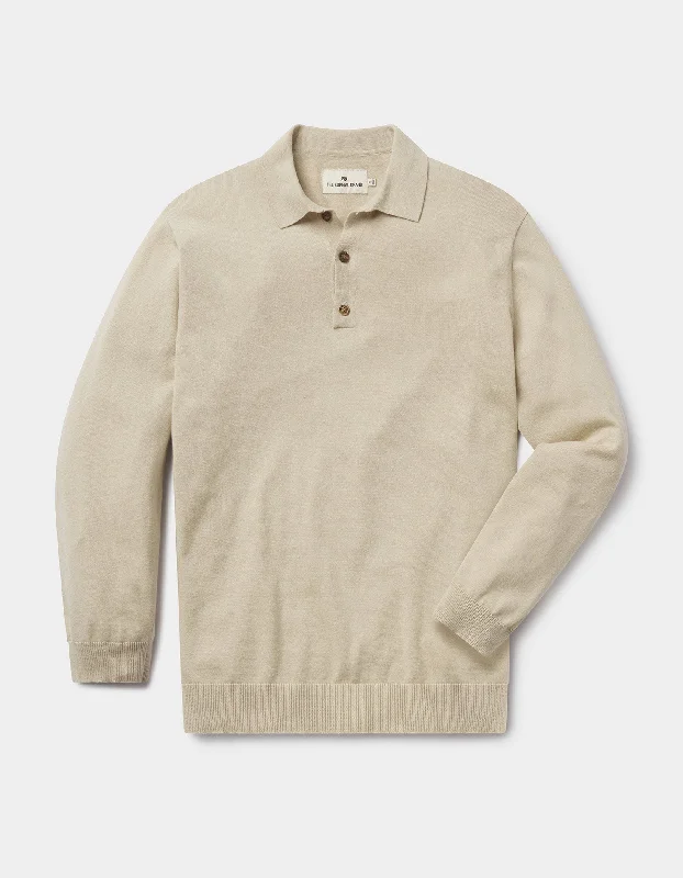 Robles Knit Long Sleeve Polo in Oatmeal