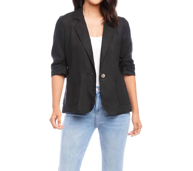 Ruched Sleeve Jacket In Black Women’s Blazer Trend