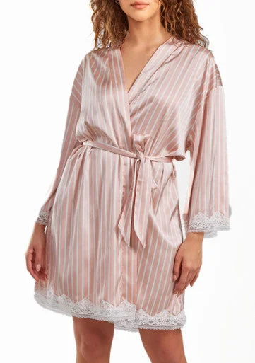 Maternity pajama setsBrittney Satin Striped 1pc Robe with Self Tie Sash and Trimmed in Lace Maternity pajama sets