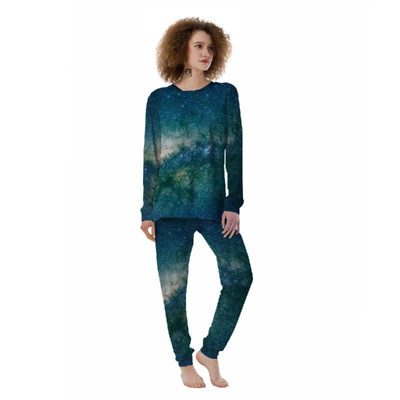 Unisex pajama setsGalaxy Space Dark Teal Print Women's Pajamas Unisex pajama sets