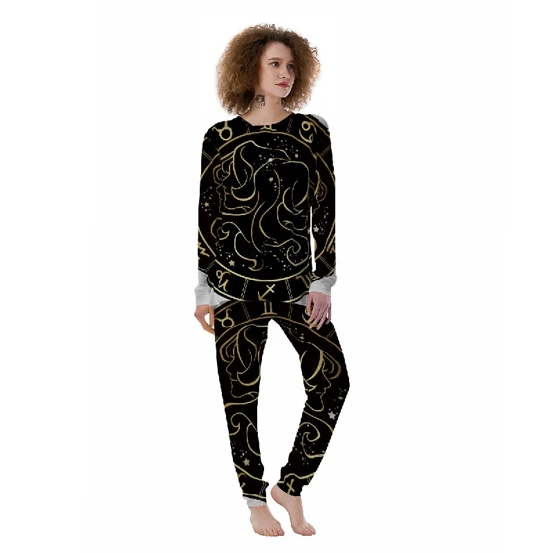 Hoodie pajama setsGemini Sign Black And Gold Print Women's Pajamas Hoodie pajama sets