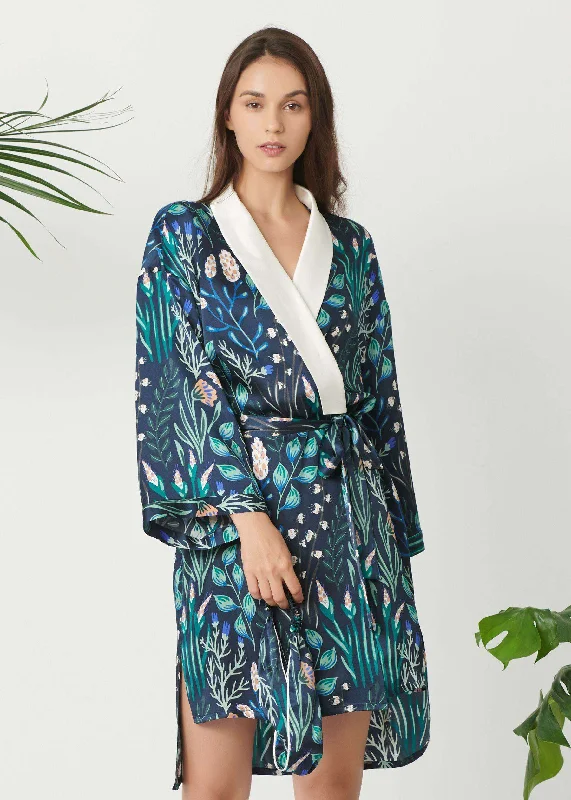 Bridal pajama setsFloral Printed Kimono Silk Robe Bridal pajama sets