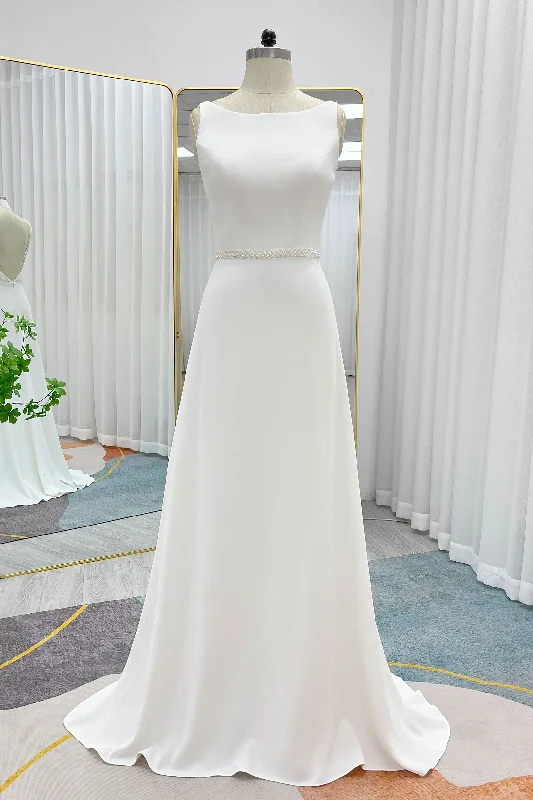 Vintage-inspired wedding dressesA-Line Sweep-Brush Train Stretch Satin Wedding Dress CW3292 Wedding Dress Long