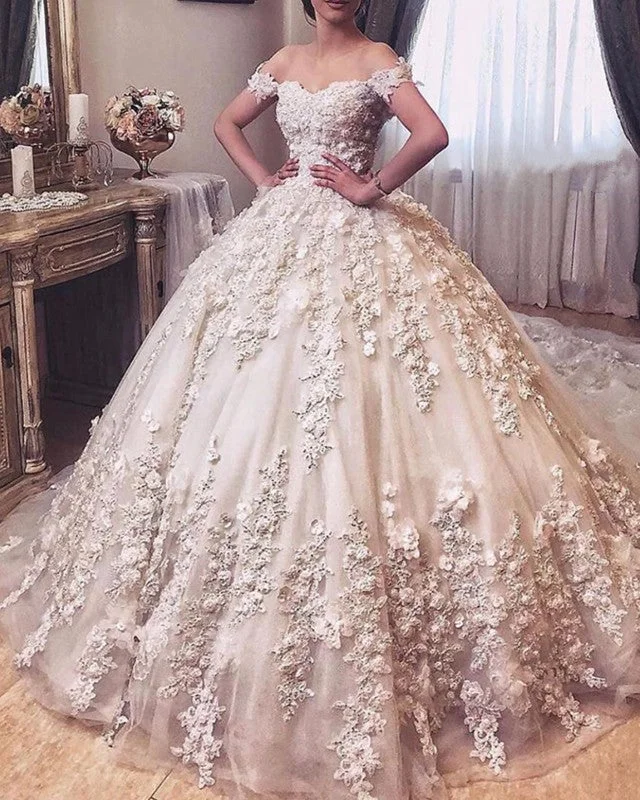 Illusion sleeve wedding dressesLace Wedding Dress Ball Gown Off The Shoulder Timeless Wedding Dress