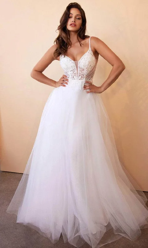 Women's wedding dressesCinderella Divine CD0195W - Floral Lace Tulle Wedding Gown Elegant Bridal Gown