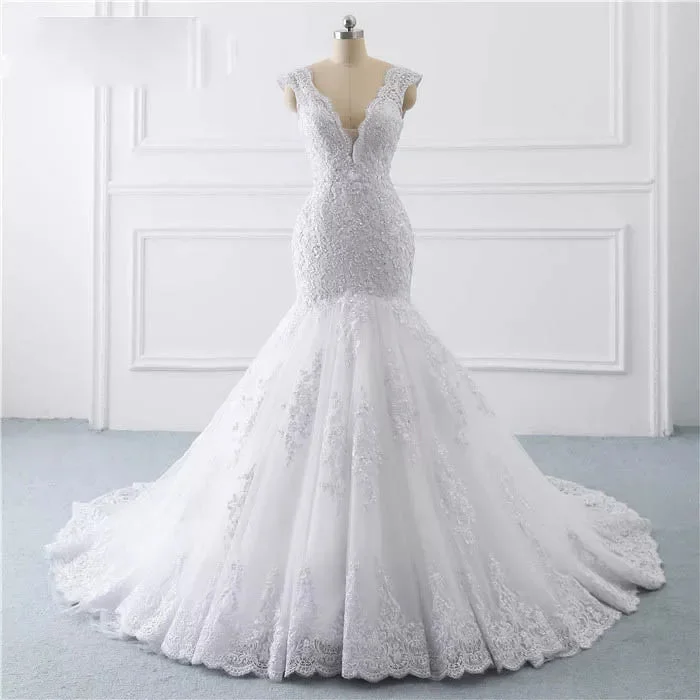 Best wedding dresses for second marriagesIllusion V Neck mermaid Wedding Dress Embroidered Wedding Dress