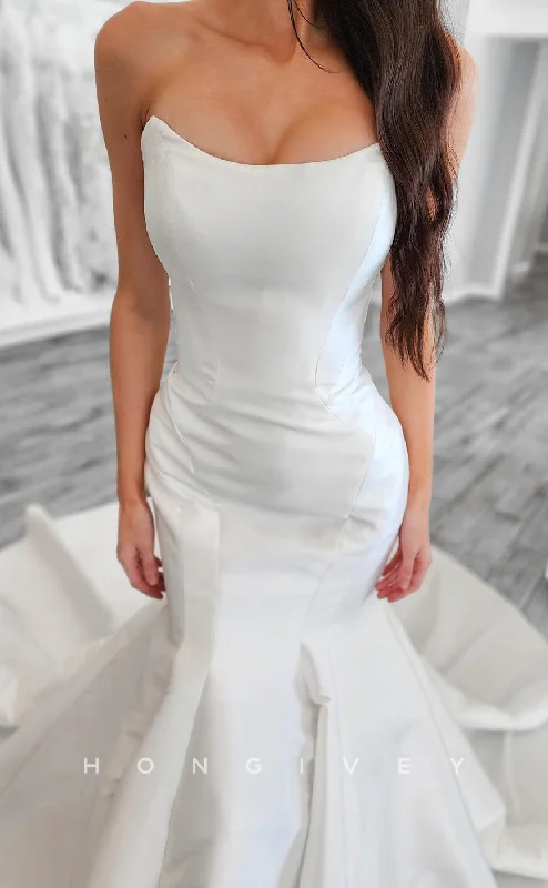 Expensive wedding dressesH1709 - Simple Satin Bateau Strapless Empire With Train Wedding Dress Romantic Wedding Dress