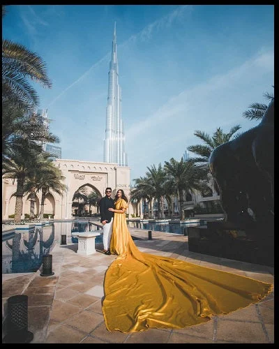 Boho wedding dressesG777, Yellow Prewedding Long Trail Gown, Size (All)pp Simple Satin Gown