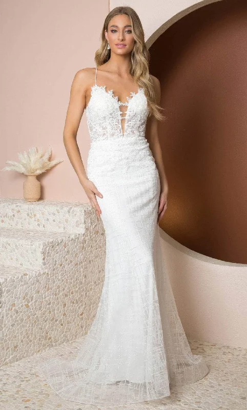 Sleeveless wedding dressesNox Anabel R282-1W - Embroidered Lace Sheath Gown Luxury Wedding Dress