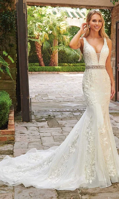 Best wedding dresses for modern bridesRachel Allan - M785 Embroidered Deep V Neck Mermaid Gown With Overlay Chic Bridal Gown