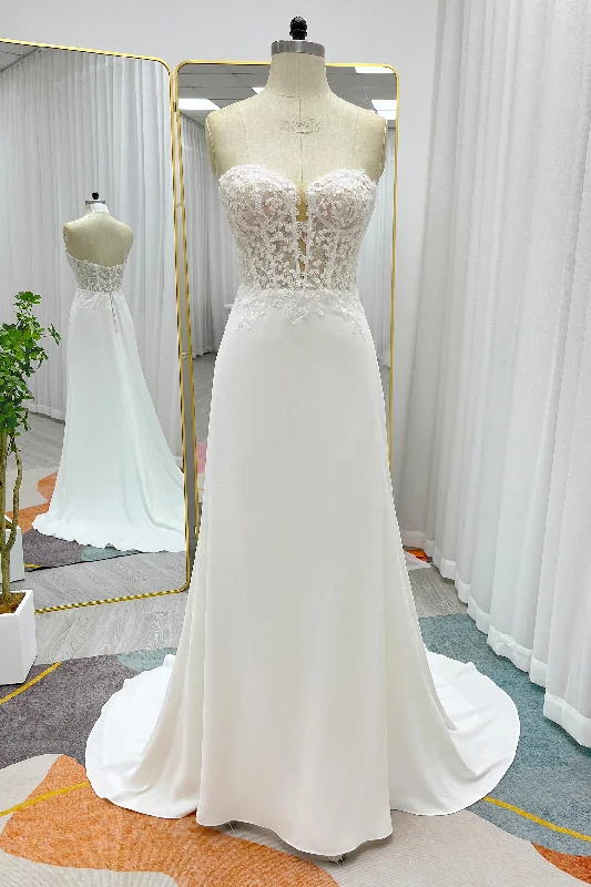 Garden wedding dressesSheath Court Train Lace Luxuriant Satin Wedding Dress CW3232 Classic Bridal Gown