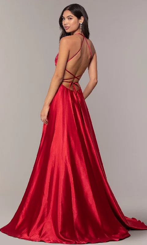 Silk maxi dressesFaviana Long Open-Back Satin Formal Dress with Pockets Satin maxi dresses